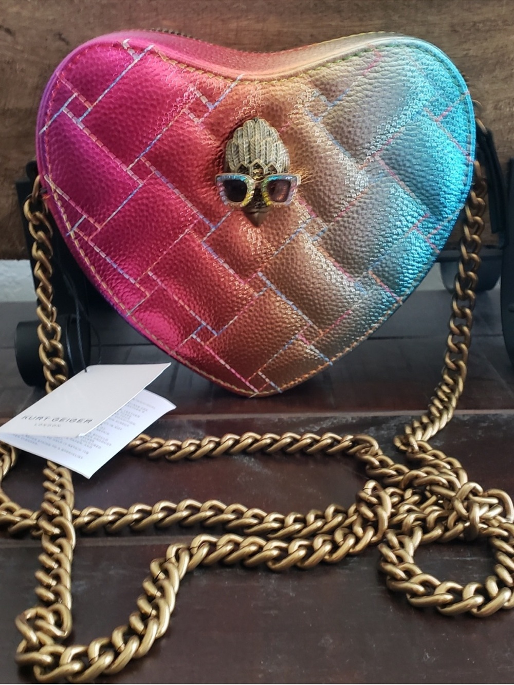 Kurt Geiger Multicolor Metallic Heart Crossbody with Gold Chain